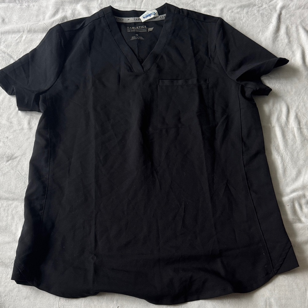 Fabletics V-Neck Black Short Sleeve Scrubs Top